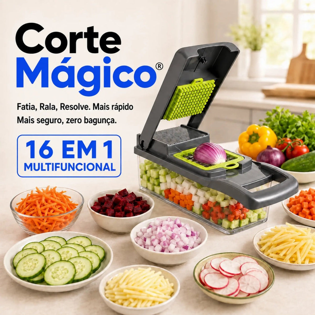 Fatiador Ralador Profissional CORTE MÁGICO® 16 em 1 + FRETE GRÁTIS + GARANTIA