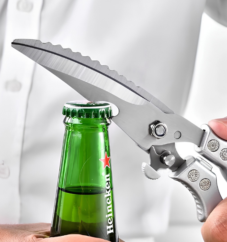 🔥 Promoção - Tesoura de Cozinha Premium Segura Multifuncional em Aço Inoxidável