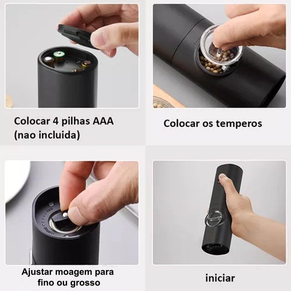 Moedor Elétrico de Sal e Pimenta | Ajuste de Moagem Automático