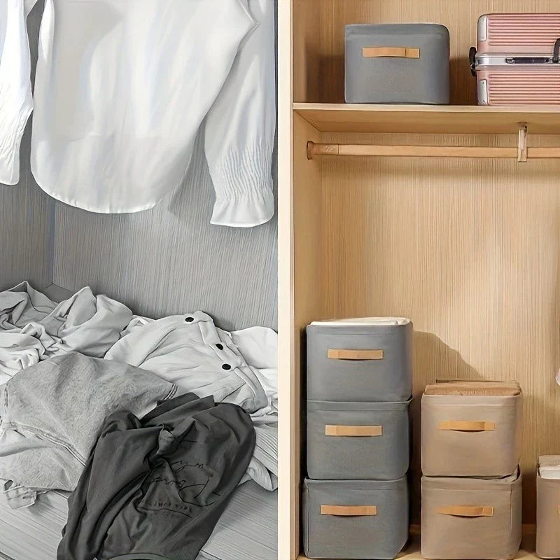 Kit 4 Organizadores Dobráveis p/ Roupas – Cinza ou Caqui