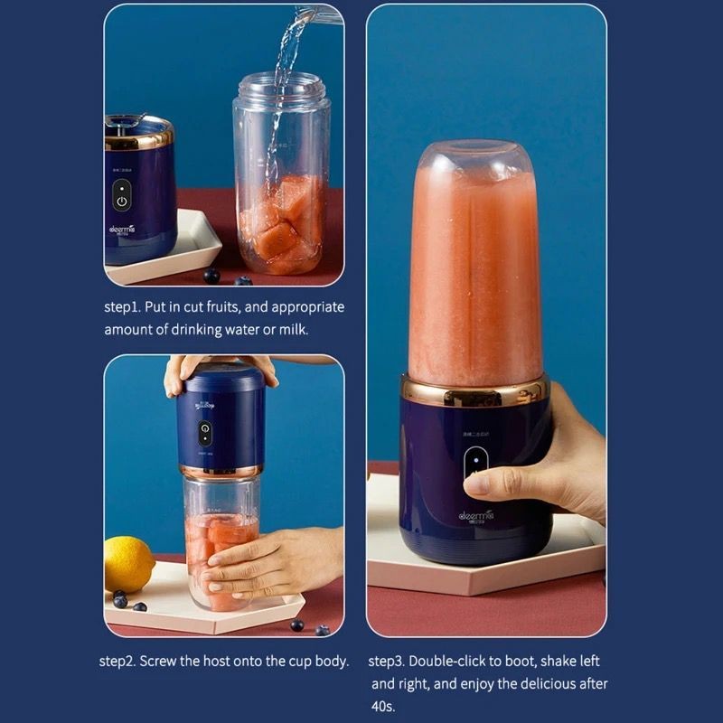 Mini Liquidificador Portátil 400ml USB Recarregável 6 Lâminas Inox para Sucos e Vitaminas
